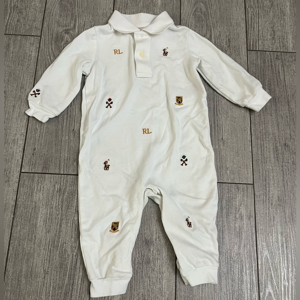 Ralph Lauren White Embroidered Crest Polo One-Piece 9 months brand new